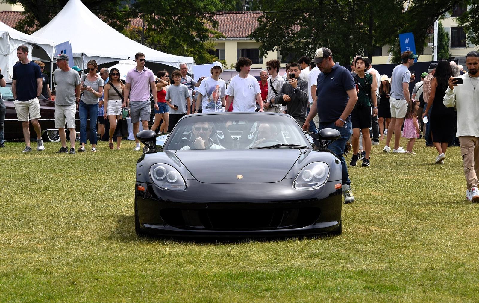 Red Porsche Carrera GT, front three-quarter view