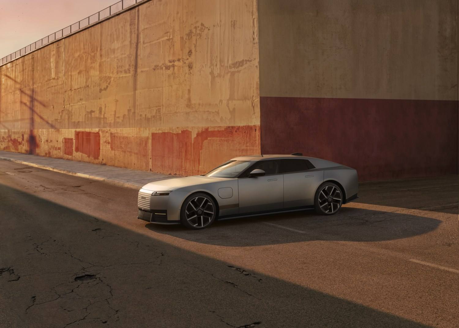 Silver Jaguar Type 01 electric GT, front three-quarter view, in official press photography