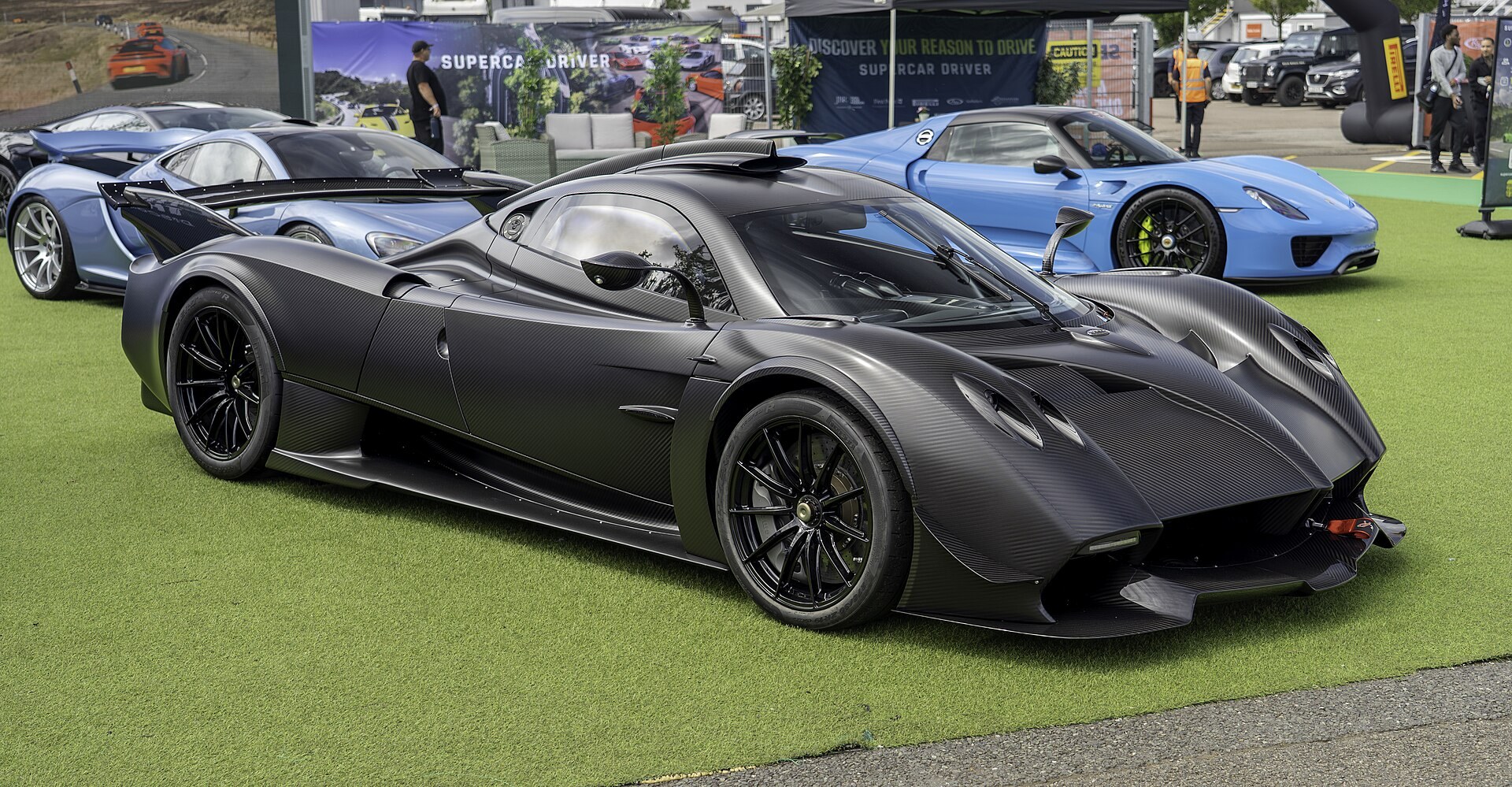 Black carbon fibre Pagani Huayra R at a supercar show